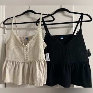 Old Navy Women's Crochet Trim Crop Tank Tops - Black and Cream